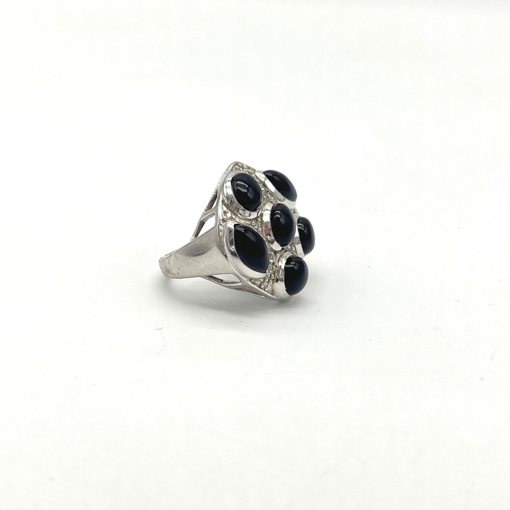 Sterling Silver Black Onyx Cluster Ring Size 7.5 Statement Cocktail